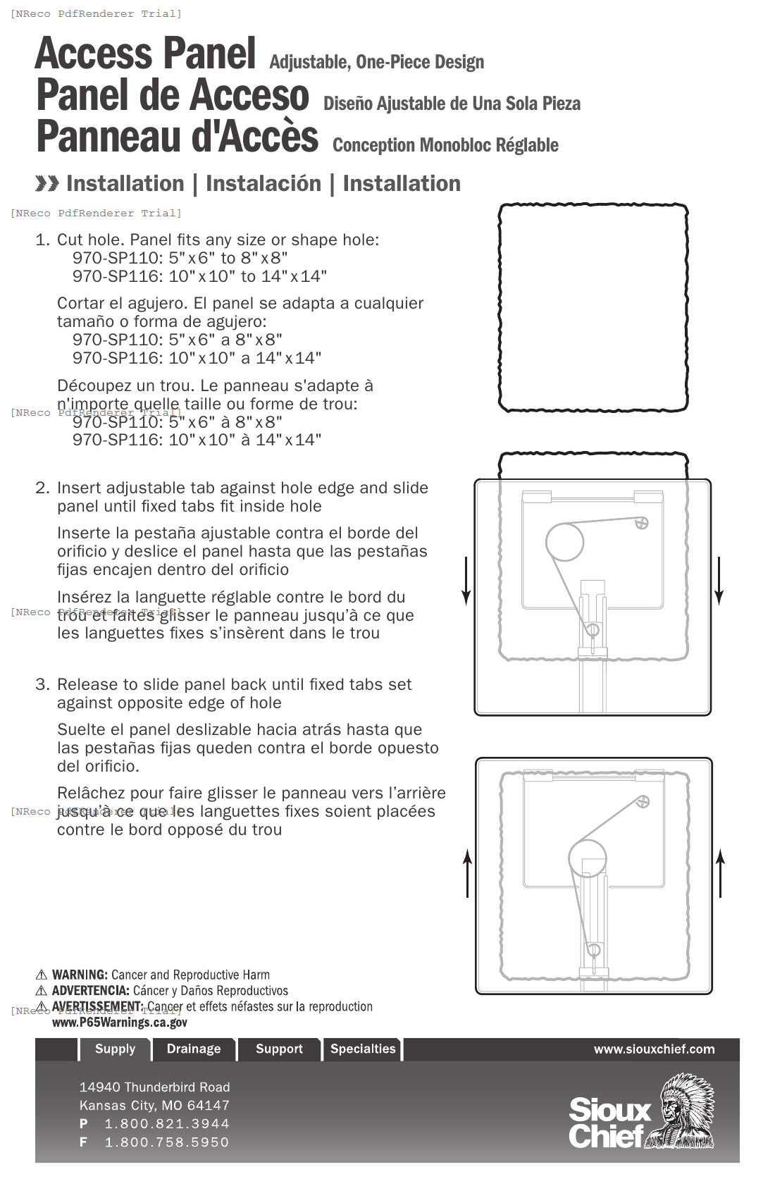 970 SERIES - ADJUSTABLE ONE-PIECE ACCESS PANEL -  INSTRUCTION SHEET.PDF Technical Document